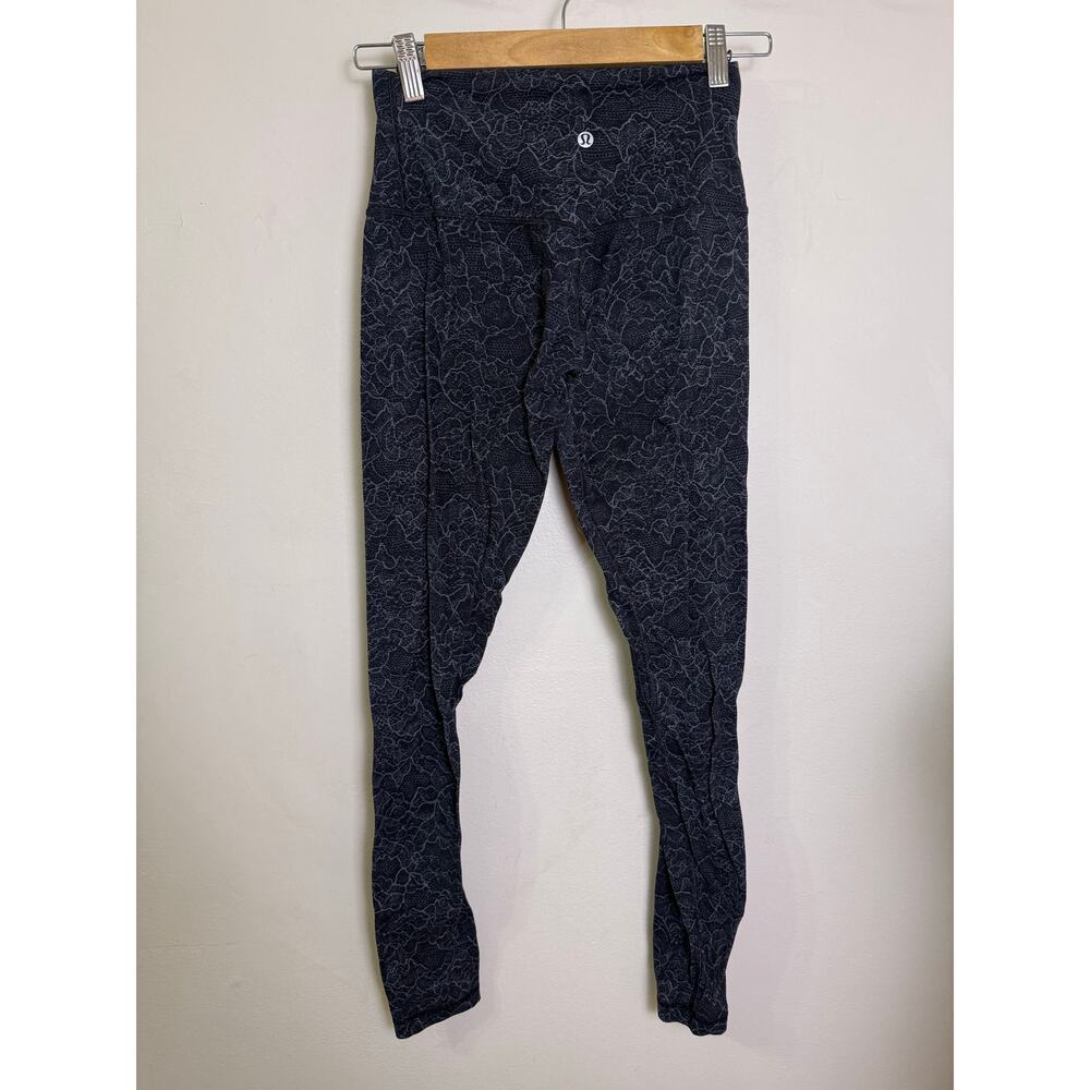 Lululemon Align Pant Full Length 28" Lacescape Dark Cast Black size 6